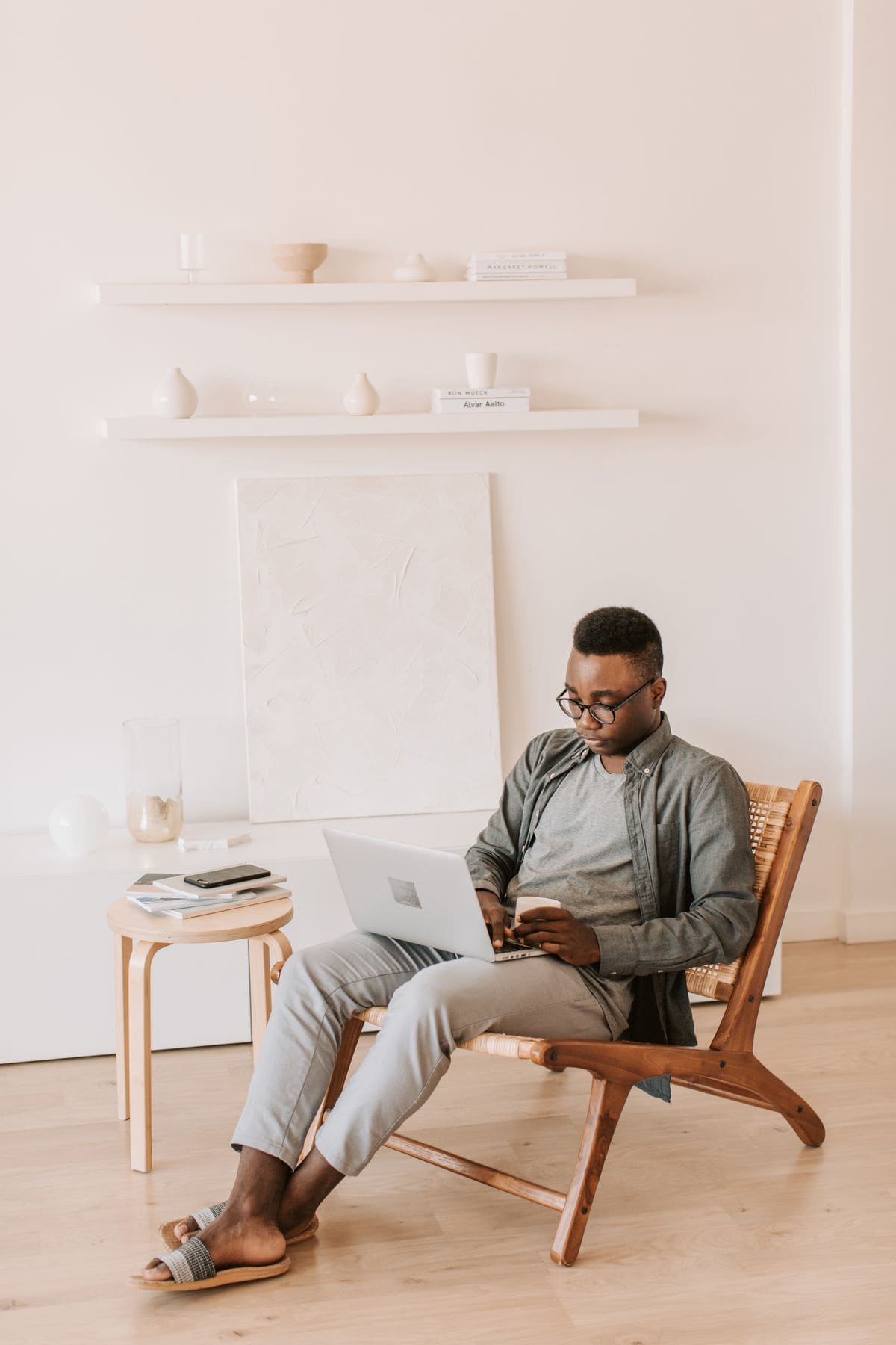 Man working on a laptop at home